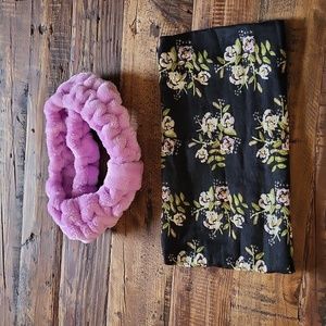 2 Wide Headbands Floral & Fluffy Purple